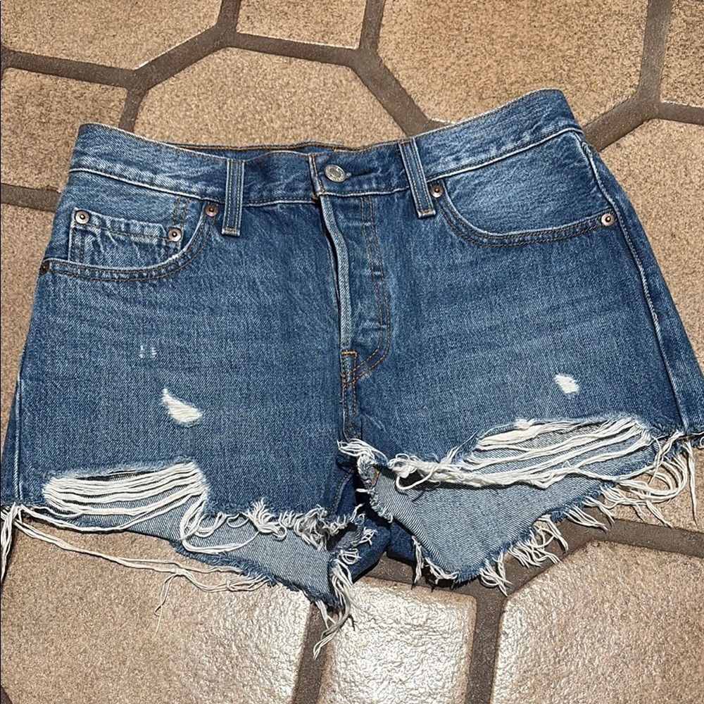 Levi's Blue Distressed Jean Shorts